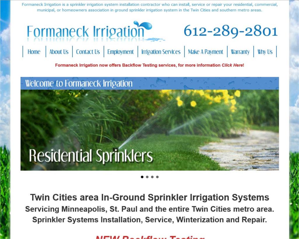 Formaneck-Irrigation <a href="https://www.formaneckirrigation.com/" target="_blank" rel="noopener noreferrer">Formaneck Irrigation</a> <br />Apple Valley, MN
