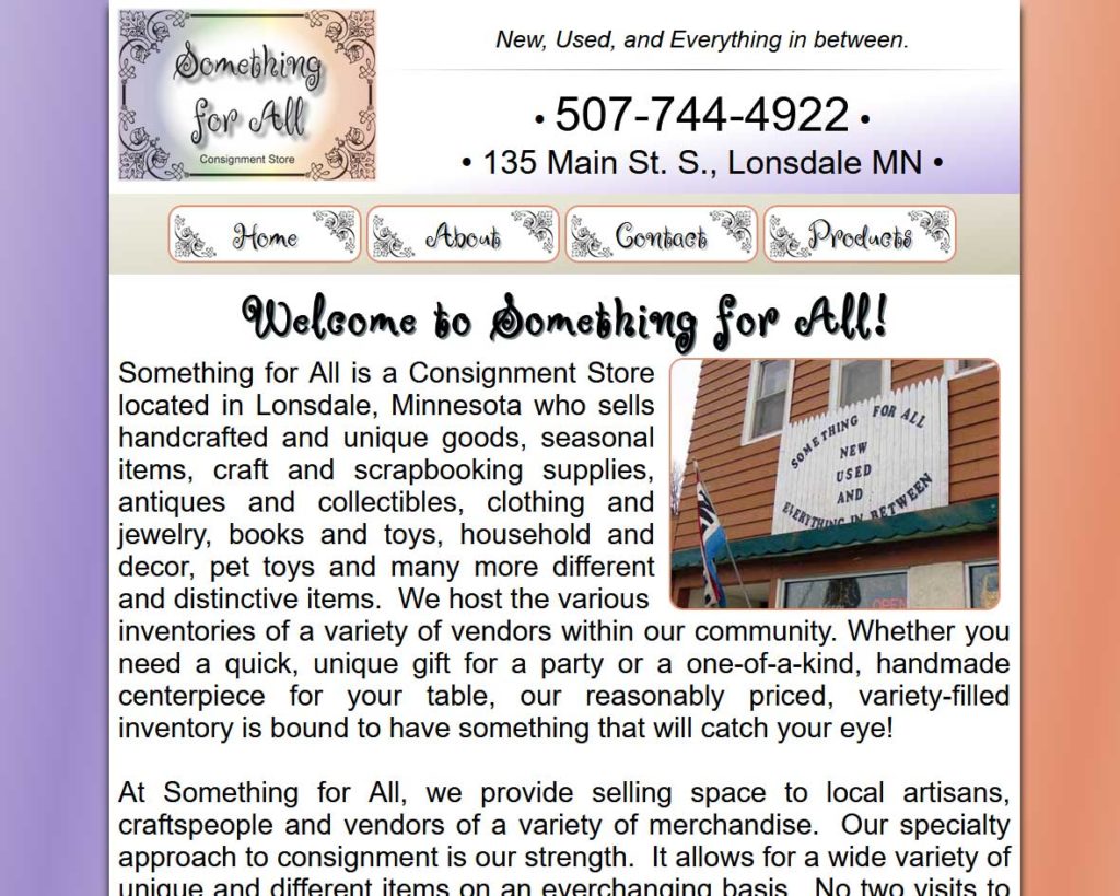 Something_For_All <a href="https://www.somethingforallgifts.com/" target="_blank" rel="noopener noreferrer">Something For All, LLC</a> <br />Lonsdale, MN