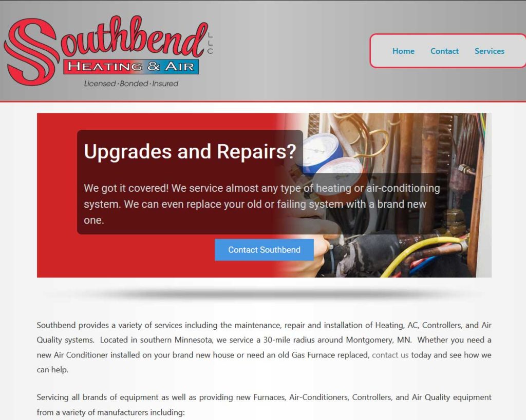 Southbend_Heat_and_Air <a href="https://www.sbheatandair.com/" target="_blank" rel="noopener noreferrer">Southbend Heat & Air</a> <br />Montgomery, MN